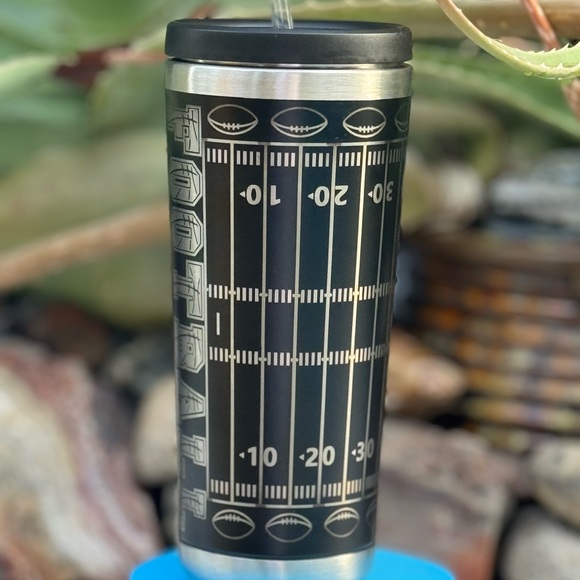20oz Football Stainless Steel Tumbler With Straw - Picture 3 of 7